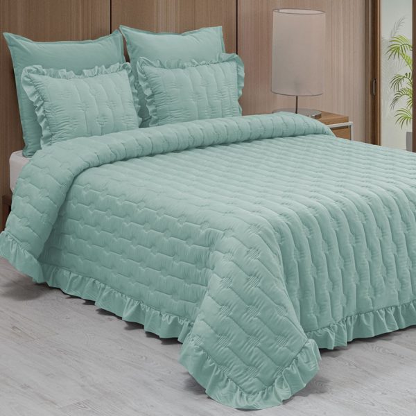 Colcha Com 2 Almofadas Cheias Zanet Verde Água