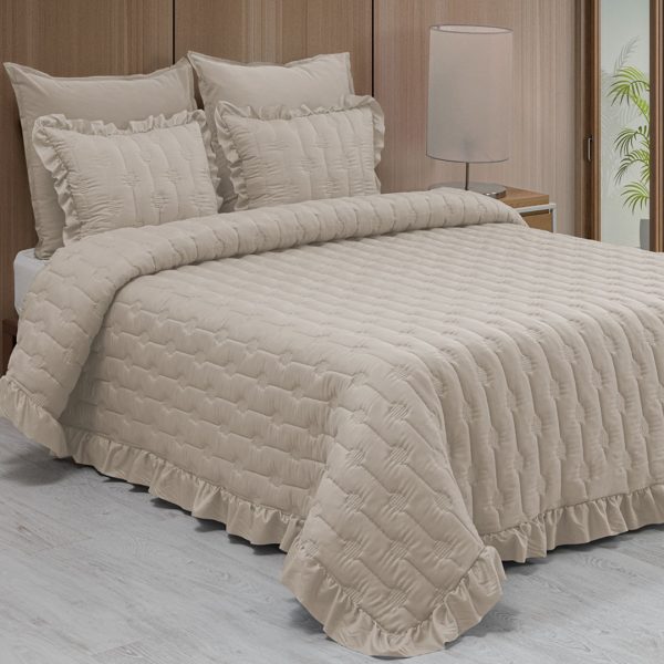 Colcha Com 2 Almofadas Cheias Zanet Bege